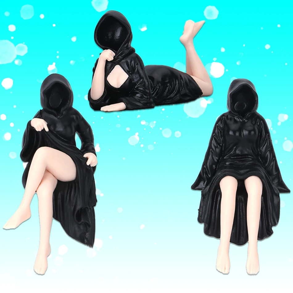 12CM Mysterious Statue Gothic Black Robe Queen Figure Bookshelf Sculpture Spooky Sitting Statues Desktop Ornaments Model Gifts