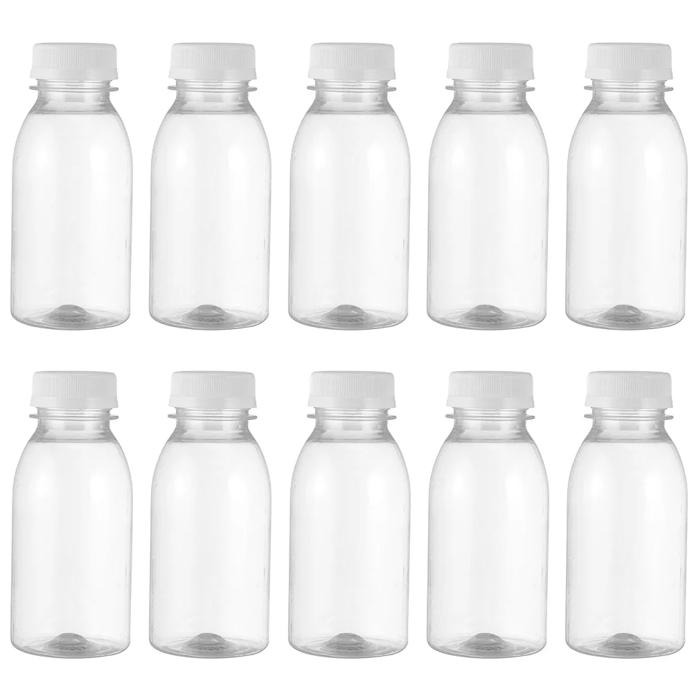 10pcs Empty Water Bottles Transparent Plastic Empty Milk Bottles Beverage Juice Bottles Storage Bottles 200ml 250ml 300ml 350ml