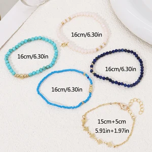 Bir dizi elastik el yapımı bilezik, elastik, kızlar için, bohem takılar, altın renkli, cam boncuklar, tatil evleri 8 en çok satan, bilezik, çocuk seti no. 2