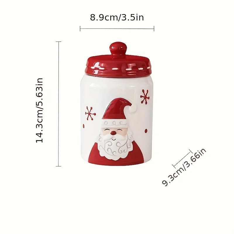 جرة بسكويت من السيراميك لعيد الميلاد الشمالي، تصميم سانتا والرنة، غطاء علوي قابل للطي، هدية العيد وتخزين الوجبات الخفيفة. غسل اليد فقط.