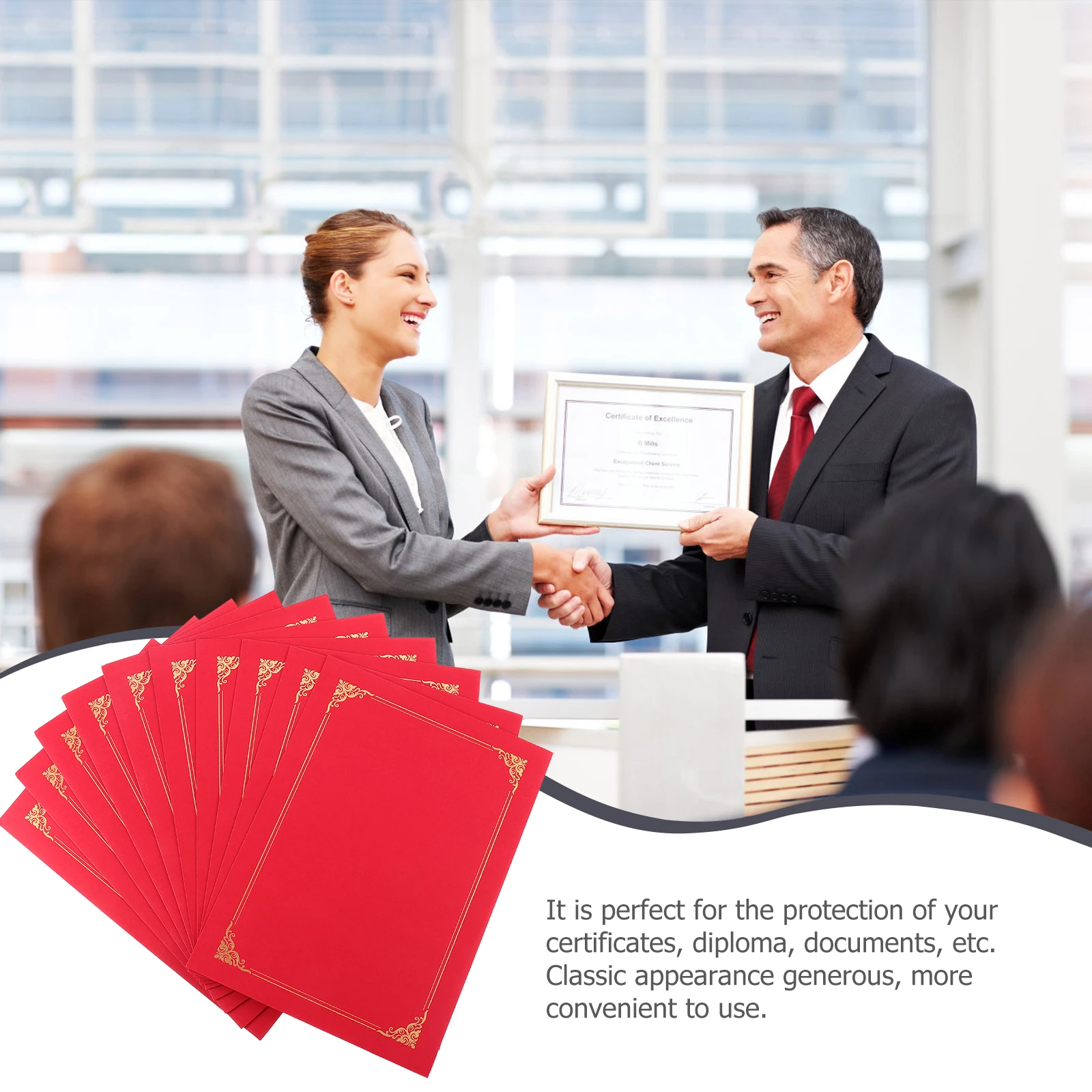 

10pcs Red Award Certificate Covers Document Holders Blank Gold Foil Envelopes for Diploma Folder Presentation Storage