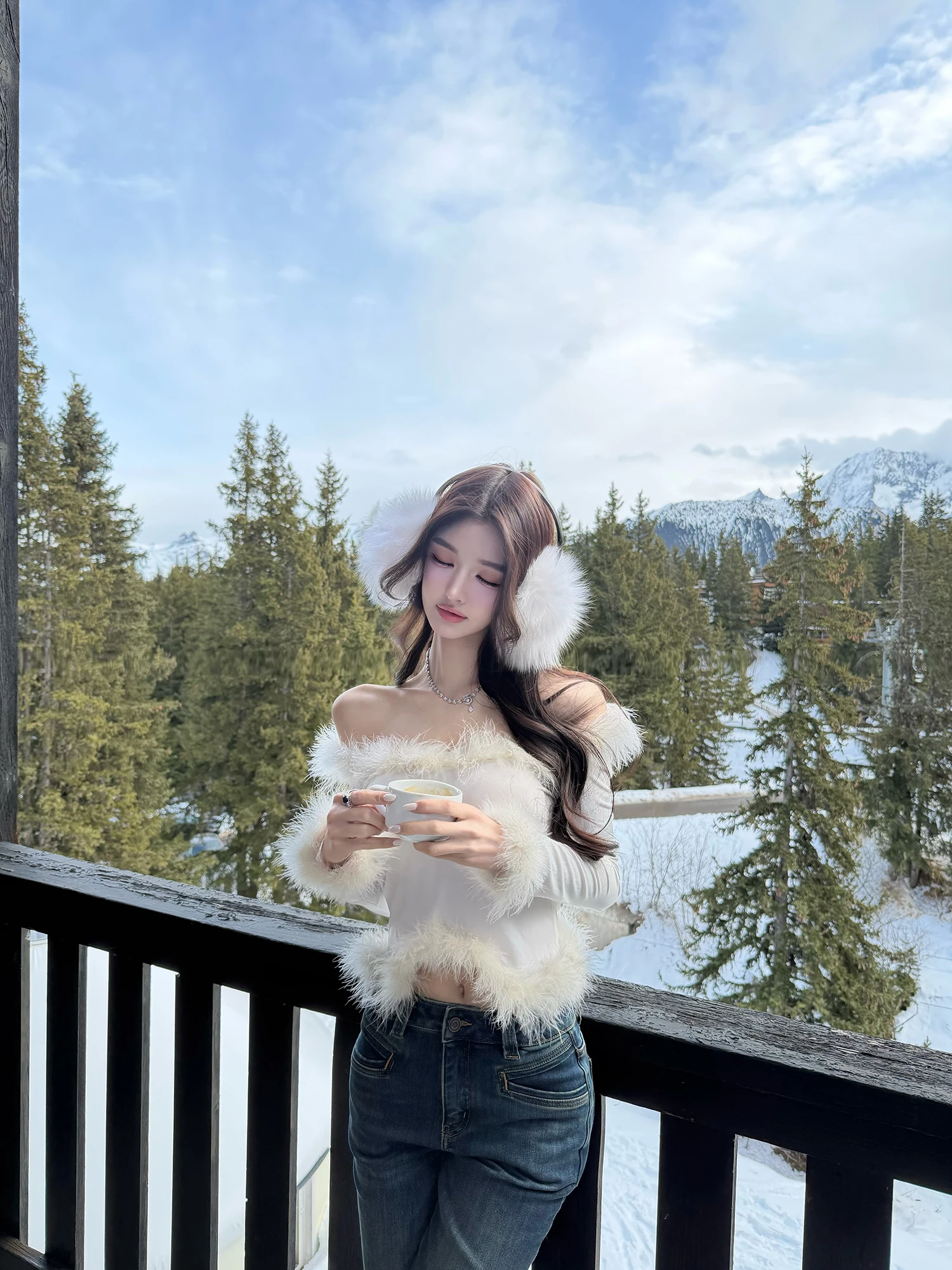 

Viola l Dr Chien Feather Two-Way Sexy Aosphere Top Ele Sle Long Sve One-oulder Floral Print T-shirt