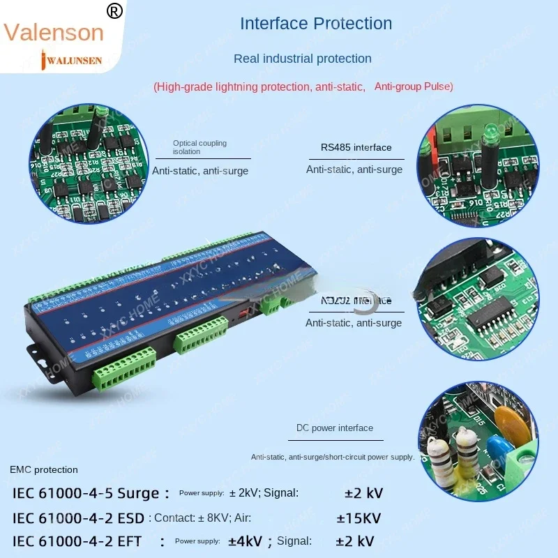 16-way serial port relay control board RS232/485 pulse counting CANopen switch input MODBUS