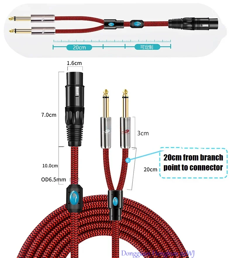 

XLR Female to Dual 1/4" TS Mono 6.35mm Male Y Cable, Shielded Audio Cord for Microphone to Mixer Amplifier Speaker