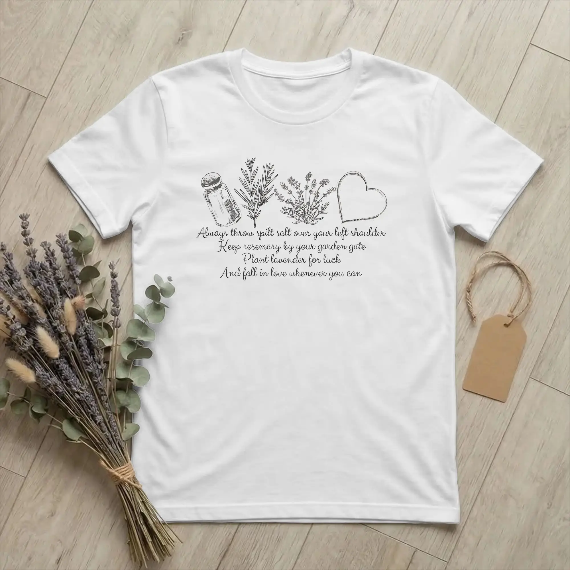 Practical Magic Spilled Salt, Rosemary, Lavender And Love T-Shirt for Men Women Cotton Tees Crewneck T Shirts Plus Size Clothing