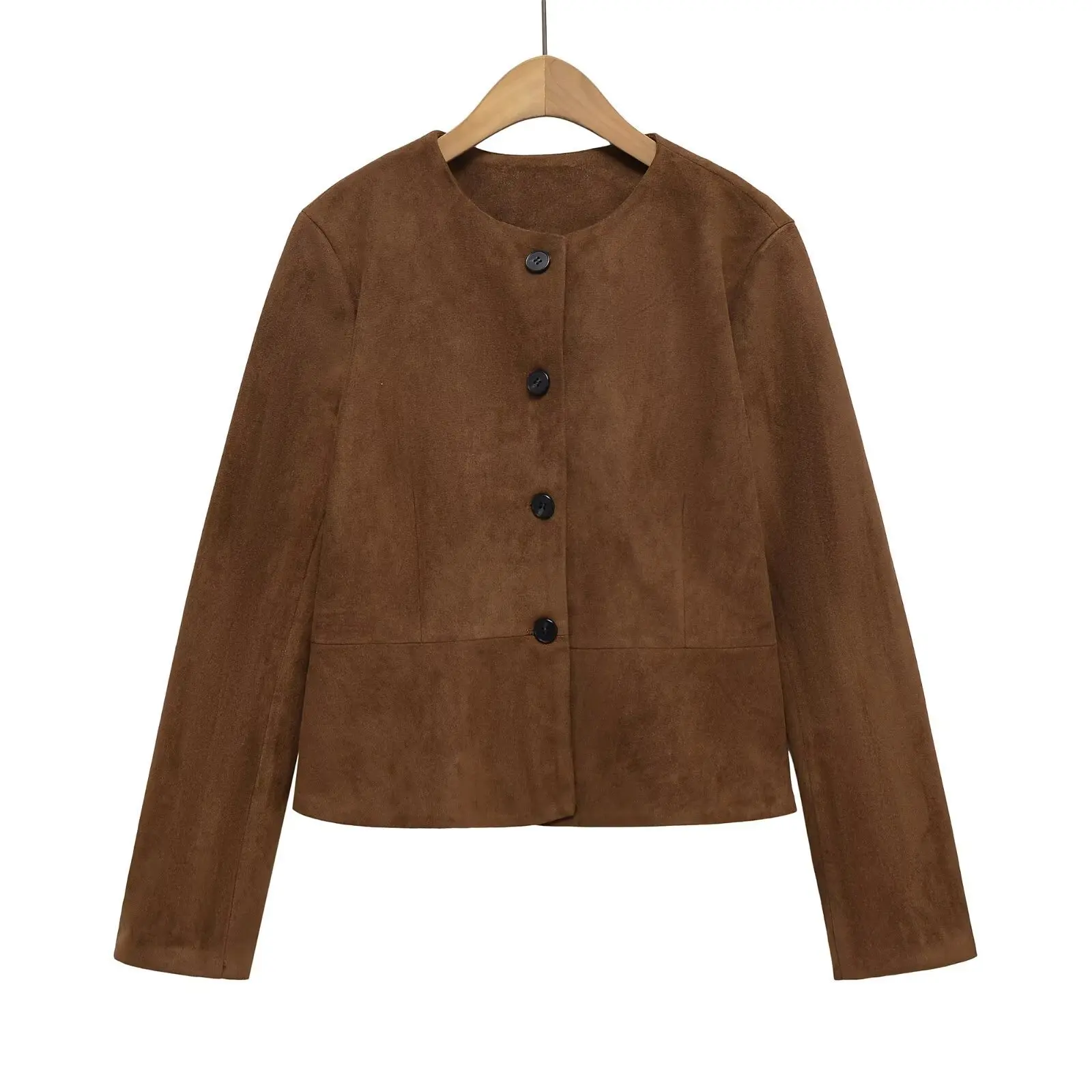 

Casual Long Sleeve Round Neck Women's Jacket Fashionable Leatherette Outerwear Elegant Women's Clothing Spring Autumn Winter