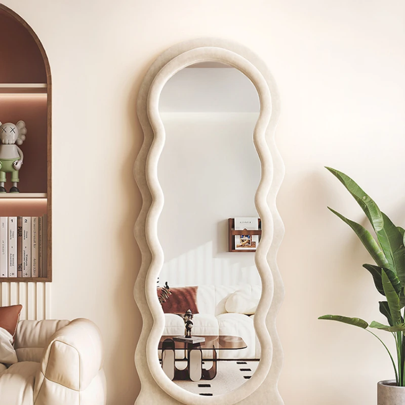 

Internet celebrity full body mirror, floor mounted mirror, household wave ins cream style fitting and dressing mirror, female