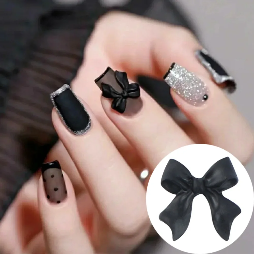 50pcs Nail Accessory 3D Nail Art Bowknot Bow Resin Nail Decoration Wedding Black and White Nail Art Decoration Manicure Ornament