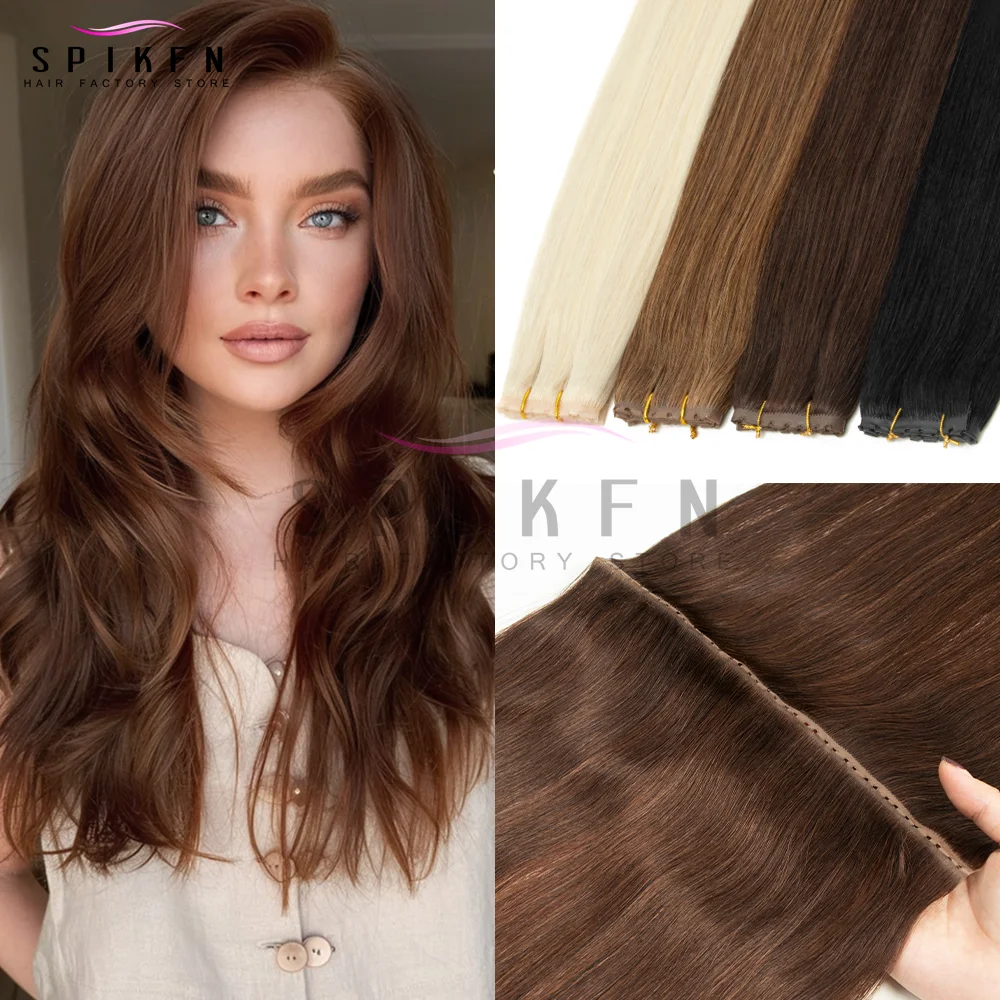 12인치-24인치 더블 인젝션 XO 홀 웨프트 인모 헤어 익스텐션 인비저블 트윈 탭 웨프트 헤어 내추럴 스트레이트 풀 스루 블랙 브라운