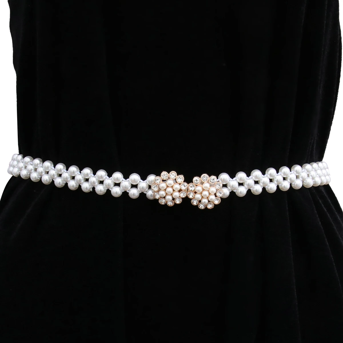 

Rhinestone Pearl Waist Chain Fashion Waistband with Pearls Rhinestones Belt Girl Style Flower