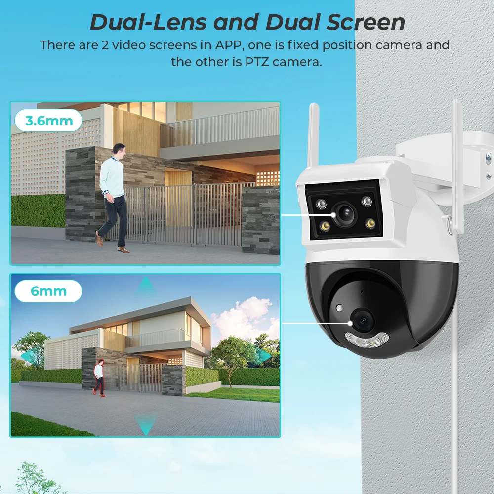 HAMROL 4K 8MP Dual Lens Wifi PTZ Camera NEW Dual Screen H.265 Human Detection Outdoor HD 4MP Security Protection Camera ICSEE