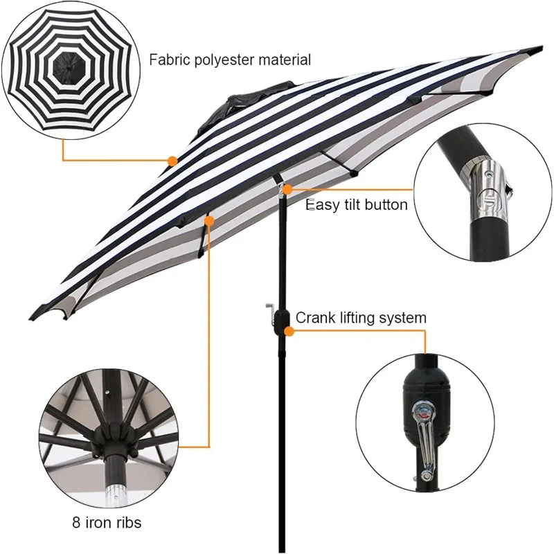 Outdoor Patio Umbrella, Outdoor Table Umbrella, Yard Umbrella, Market Umbrella with 8 Sturdy Ribs