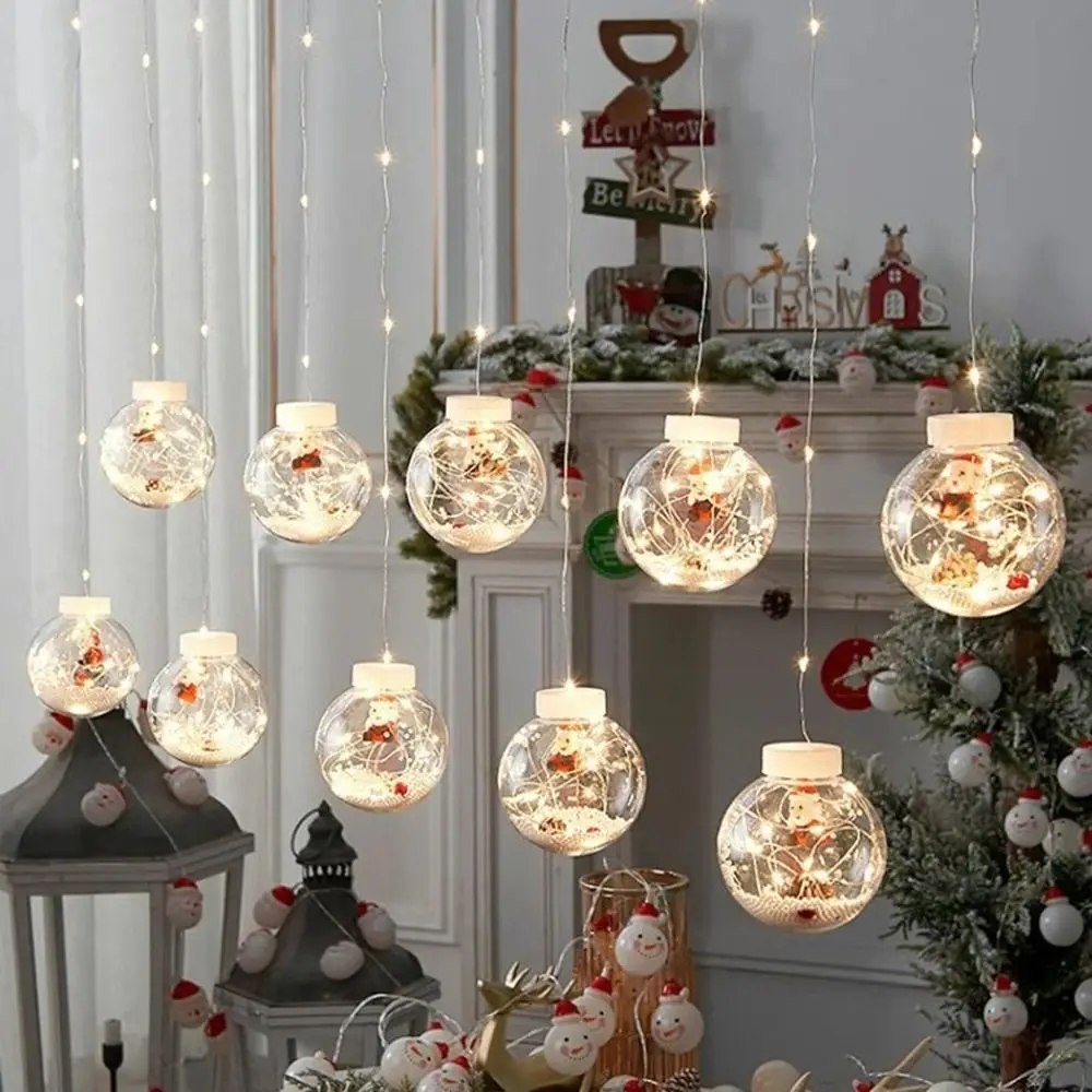 

10pcs New Year Santa Claus LED Curtain String Light Romance Christmas Tree Holiday Light Waterproof Snowman Wishing Ball Home