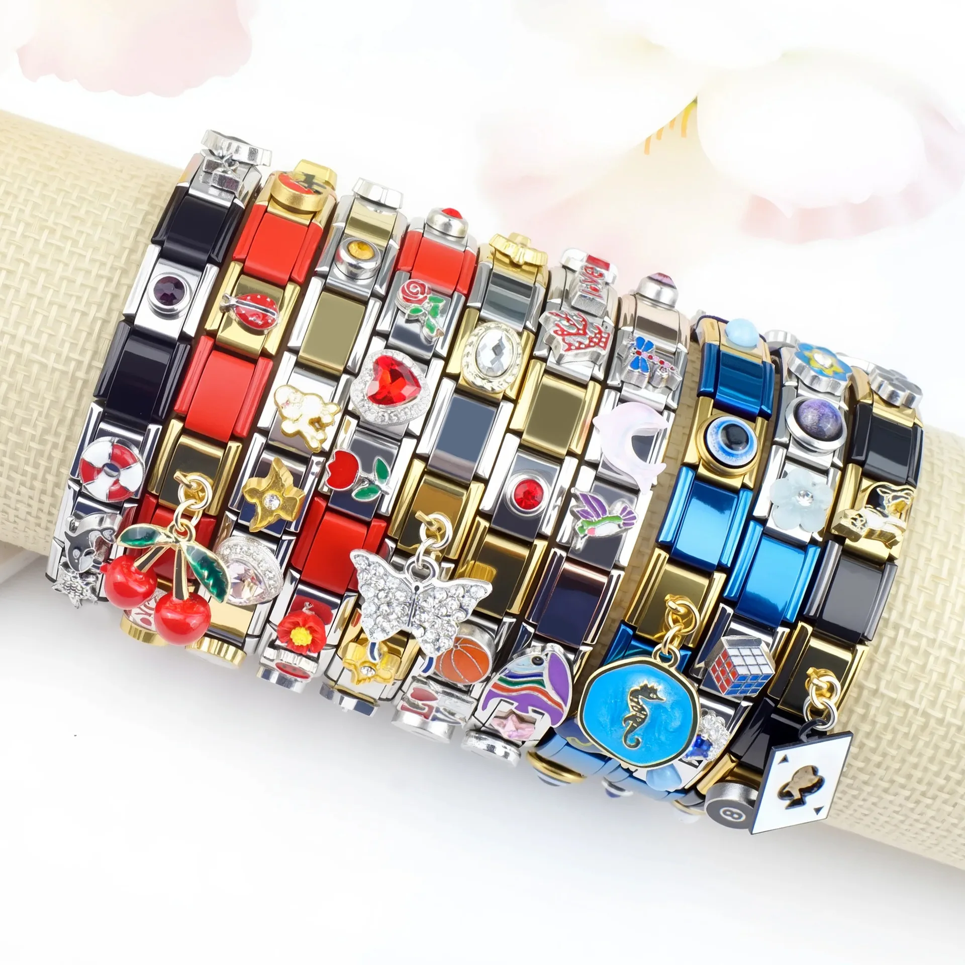 For Woman Men Fashion Gifts New Design Splicing 9mm Italian Charm Module Stainless Steel Bracelets DIY Jewelry Watch Strap Chain