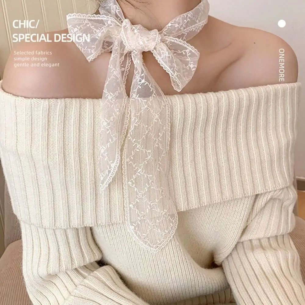 Модный корейский кружевной шарф с полой вышивкой, летняя повязка для волос, сплошной цвет Y2k, длинная лента, пояс, галстук для женщин, ключица