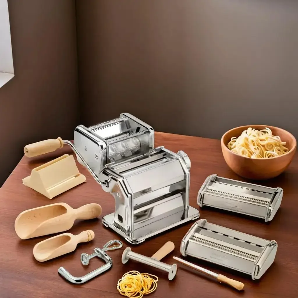 Pasta Maker Machine- Deluxe 11 Piece Set w Machine, Attachments, Recipes and Accessories - Made in Italy, Make Authentic Homemad