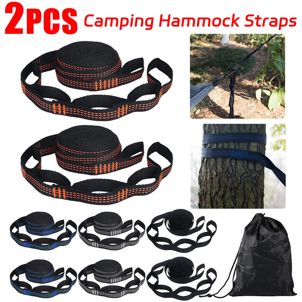 2Pcs Hammock Straps Special Reinforced Polyester Straps 5 Ring High Load-Bearing Barbed Black Outdoor Camping Hammock Straps