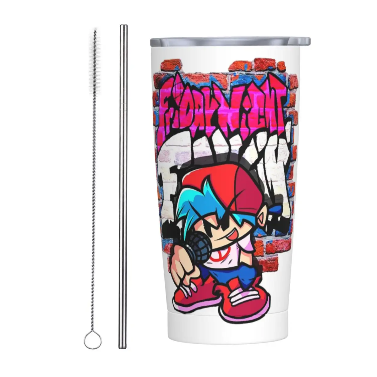 BoyFriend FNF. Brick Wall Stainless Steel Tumbler Vacuum Insulated Mugs Thermal Cold Cup Straws With Lid 20oz