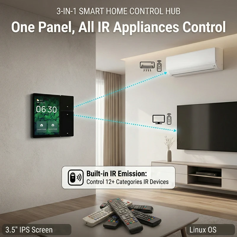 Hiwink Tuya Zigbee Smart Home Touch Panel 3.5 Inch IPS 3 Relay Channels Infrared Device Control Voice & App