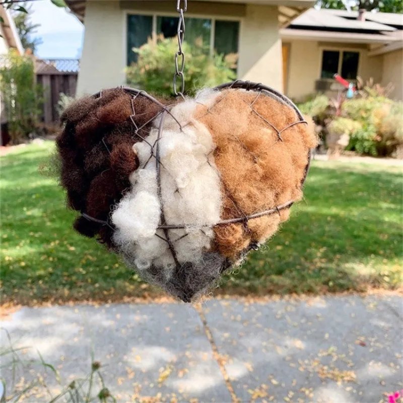 Handmade Alpaca Fiber Bird Nesting Heart Refillable Cotton Wool Birds Nests Material Holder Hanging Weather-Resistant