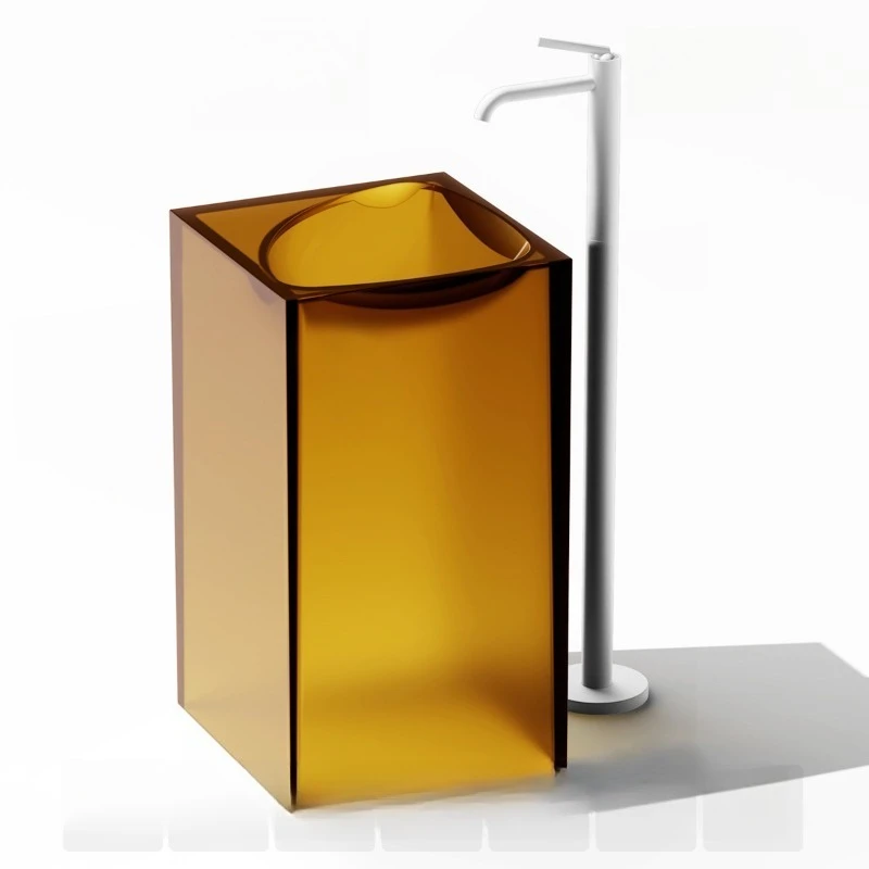 

Transparent resin wash basin square household floor-to-ceiling wash basin B & B color transparent column basin wholesale