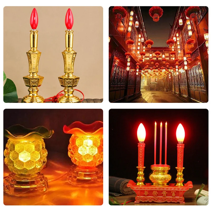 1PC LED Altar Bulb E12/E14 Red Candle Buddha Lamp Temple Decorative Lamp Buddha Bead Decorative Lamp