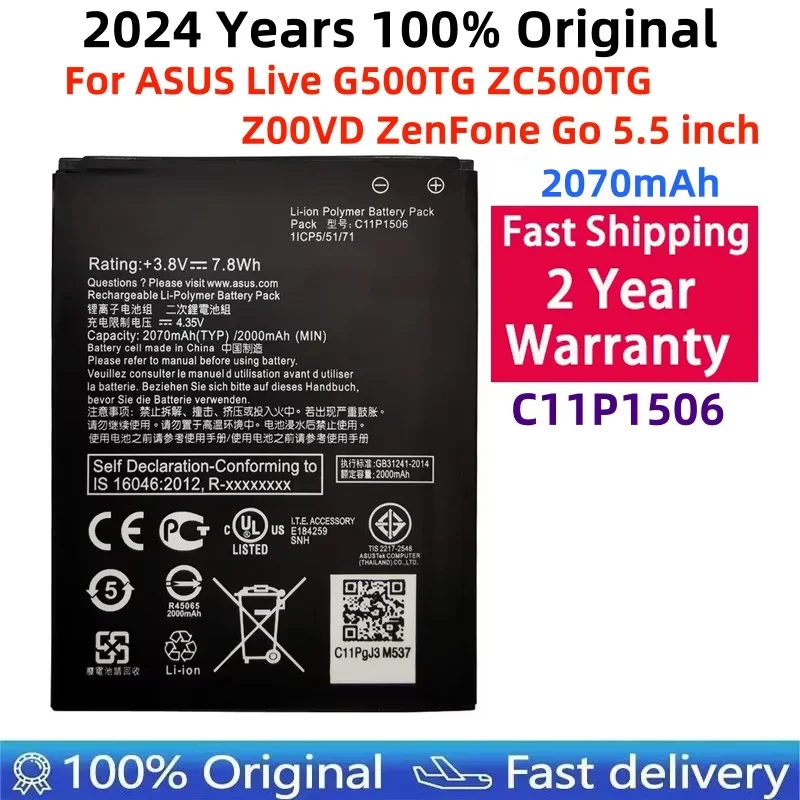 100% Original 2070mAh C11P1506 Battery For ASUS Live G500TG ZC500TG Z00VD ZenFone Go 5.5 inch Phone Latest Production