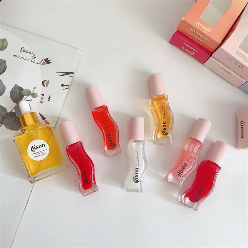 Gisou Lippenbalsam, feuchtigkeitsspendender Spiegel-Lippenbalsam, Lipgloss, Wassermelone, Erdbeer-Lippenstift, Lippenöl, Make-up, Honig, Haaröl, Essenzpflege