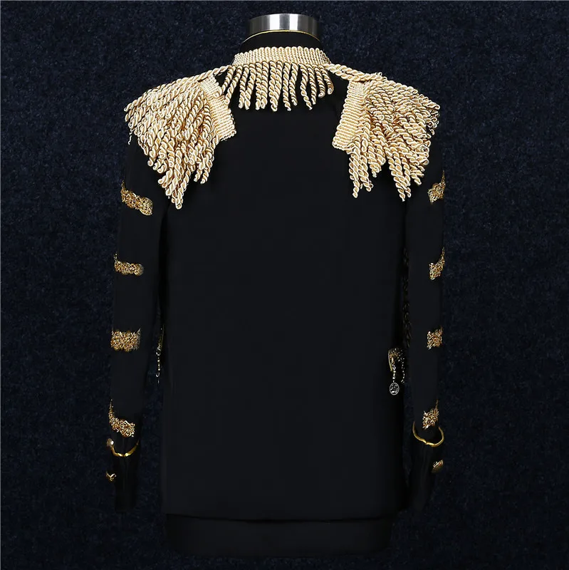 Mens Gold Tassels Court Prince Stylish Suit Jacket Brand Stand Collar Slim Fit Steampunk Gothic Vintage Uniform Costume Homme