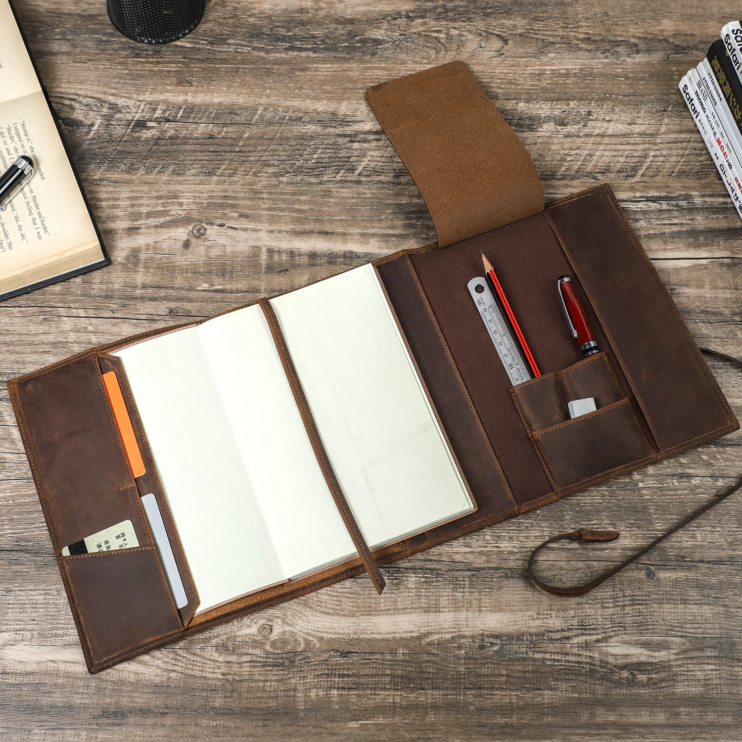 genuine-leather-traveler's-notebook-a5-tri-fold-cover-vintage-crazy-horse-leather-23x164x25cm-315g-handmade-tie-closure-jo