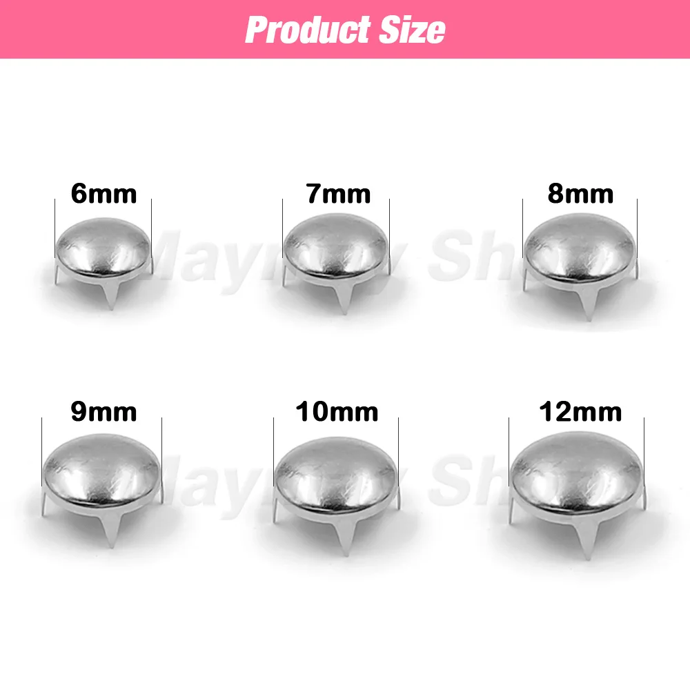 100Pcs 6-12mm Four Claw Rivets Round Spike Studs Pyramid Rivets For Leathercraft Clothes Shoes Bags Belt Punk DIY 4 Claw