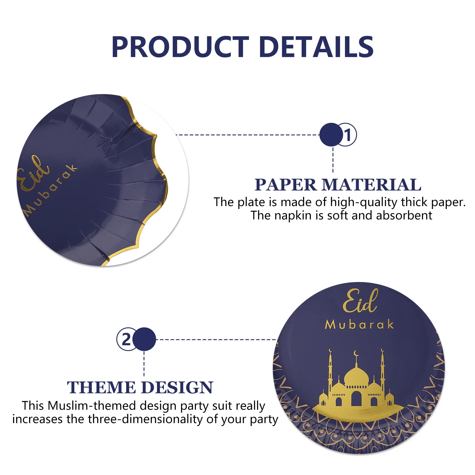 

1Set Paper Tableware Disposable Eid Festival Plates Cups Napkins Birthday Party Dinnerware Disposable Tableware