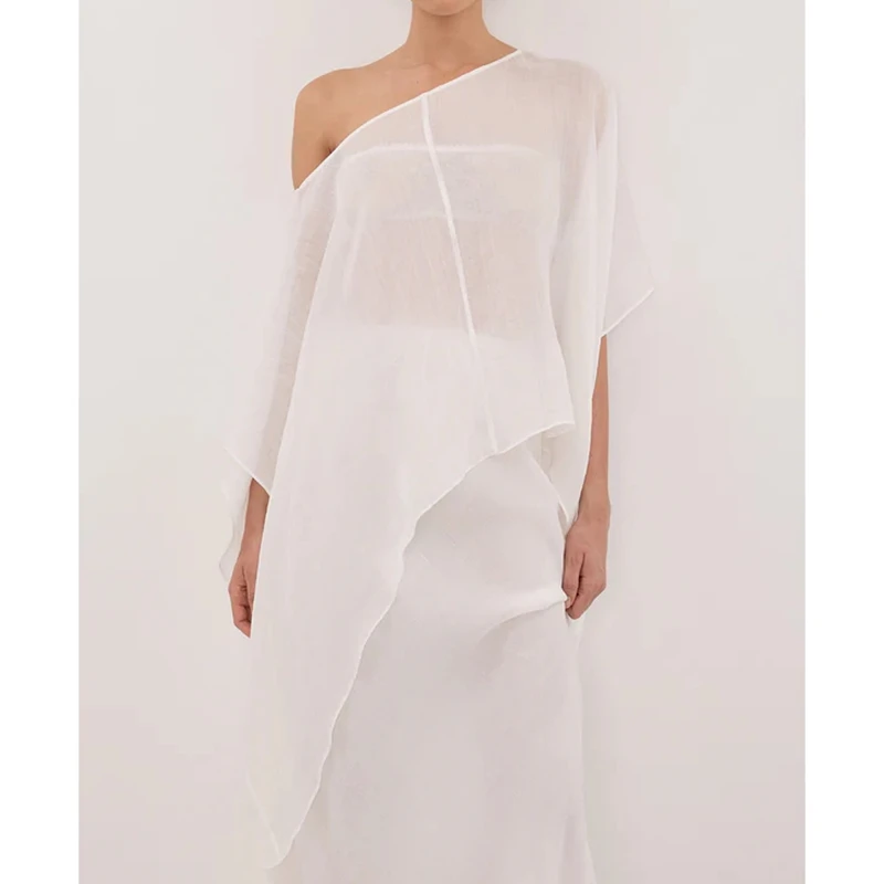 

Женские пляжные накидки-бикини, прозрачные, однотонные, в стиле Y2K, с открытыми плечами, асимметричным подолом, свободного кроя, летние пляжные топы