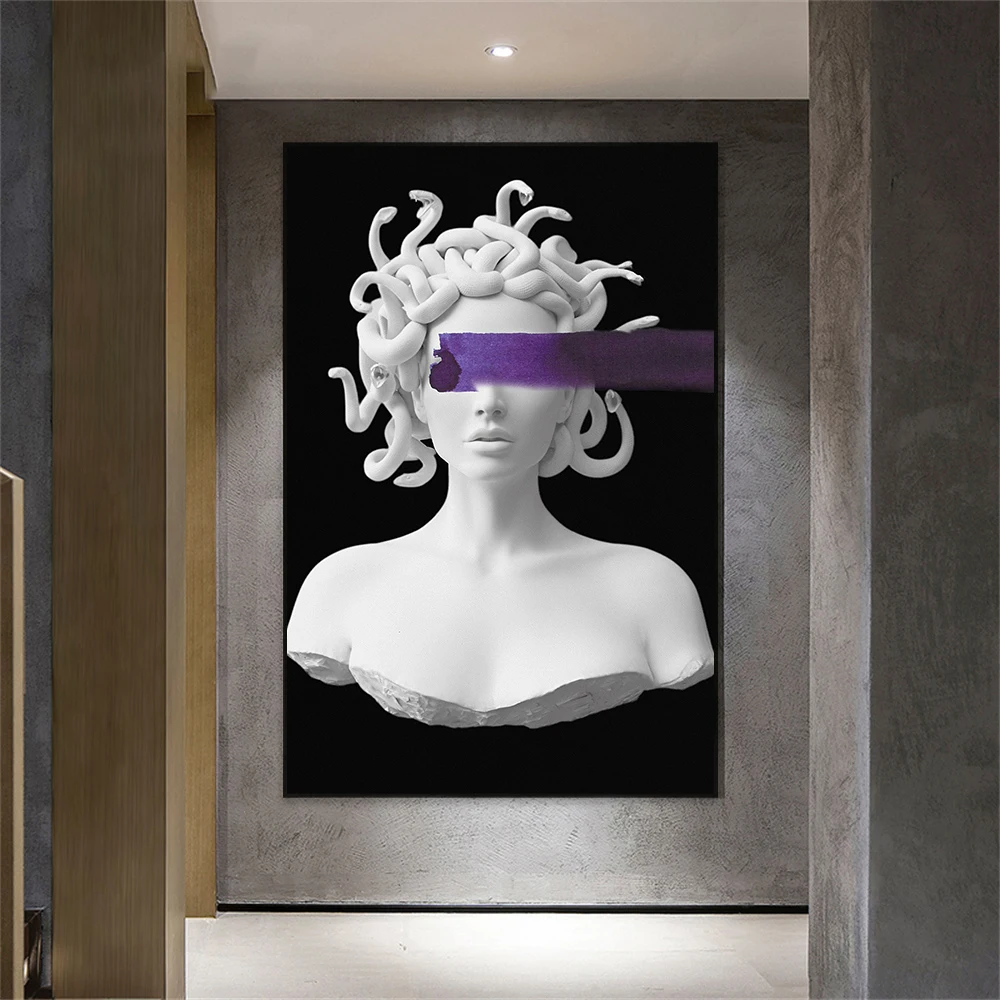 Abstract Artemis Burgundy Style Poster Modern Medusa Sculpture Art Prints Greek Statue Canvas Painting Picture Home Room Decor