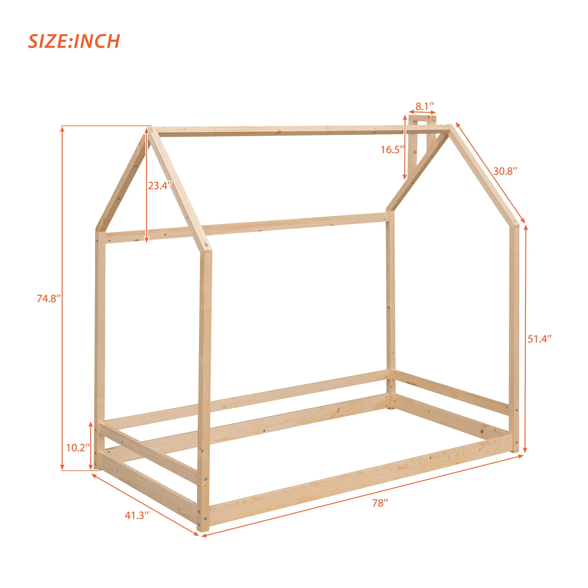 Upgrade Your Child's Room with a Twin Size House Bed Wood Bed in Natural Finish