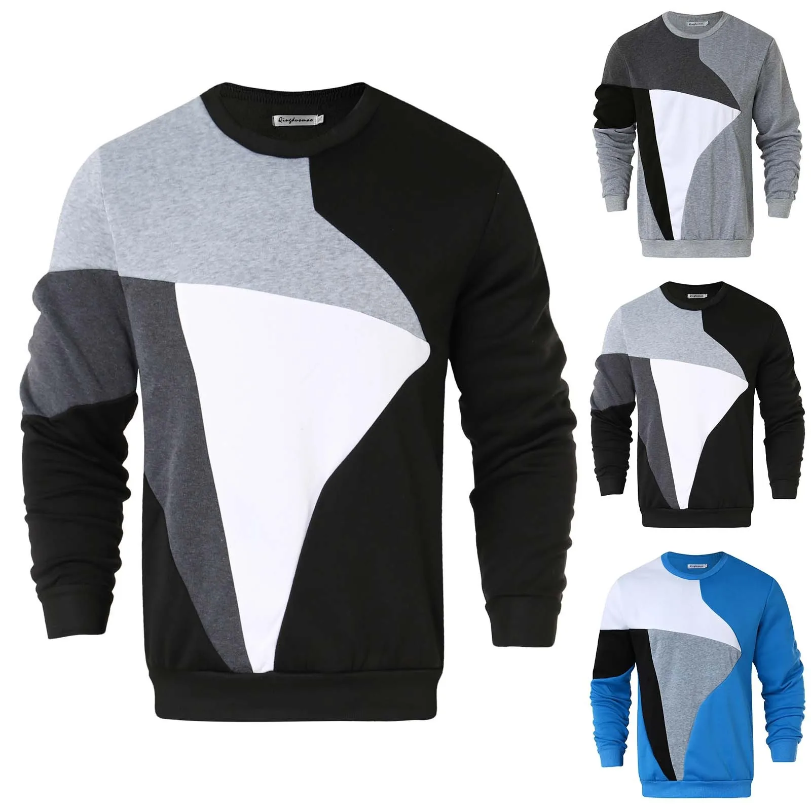 

Mens Hoodie Patchwork Color O-Neck Sweatshirts Hoodless Long Sleeve Pullovers Korean Version Casual Bodybuilding Social Hoodies