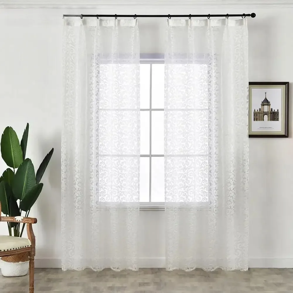 1 Piece Modern Jacquard Design Sheer Curtains European Style Window Treatment Tulle Fabrics Organza Panel Decor