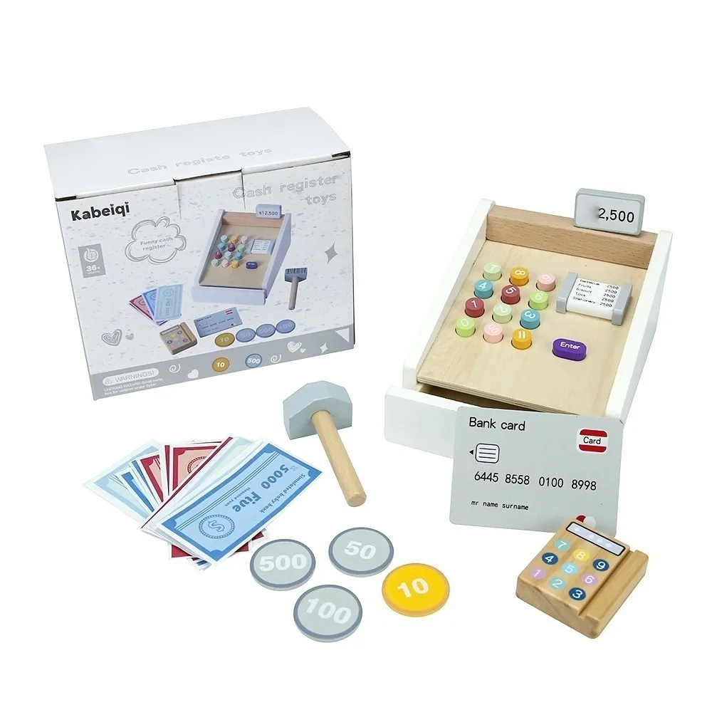 Bambini Simulazione in legno Supermercato Banco cassa Giocattolo Registratore di cassa Giochi di ruolo Giocattoli da cucina Ragazze Giochi di finzione Giocattoli ﻿