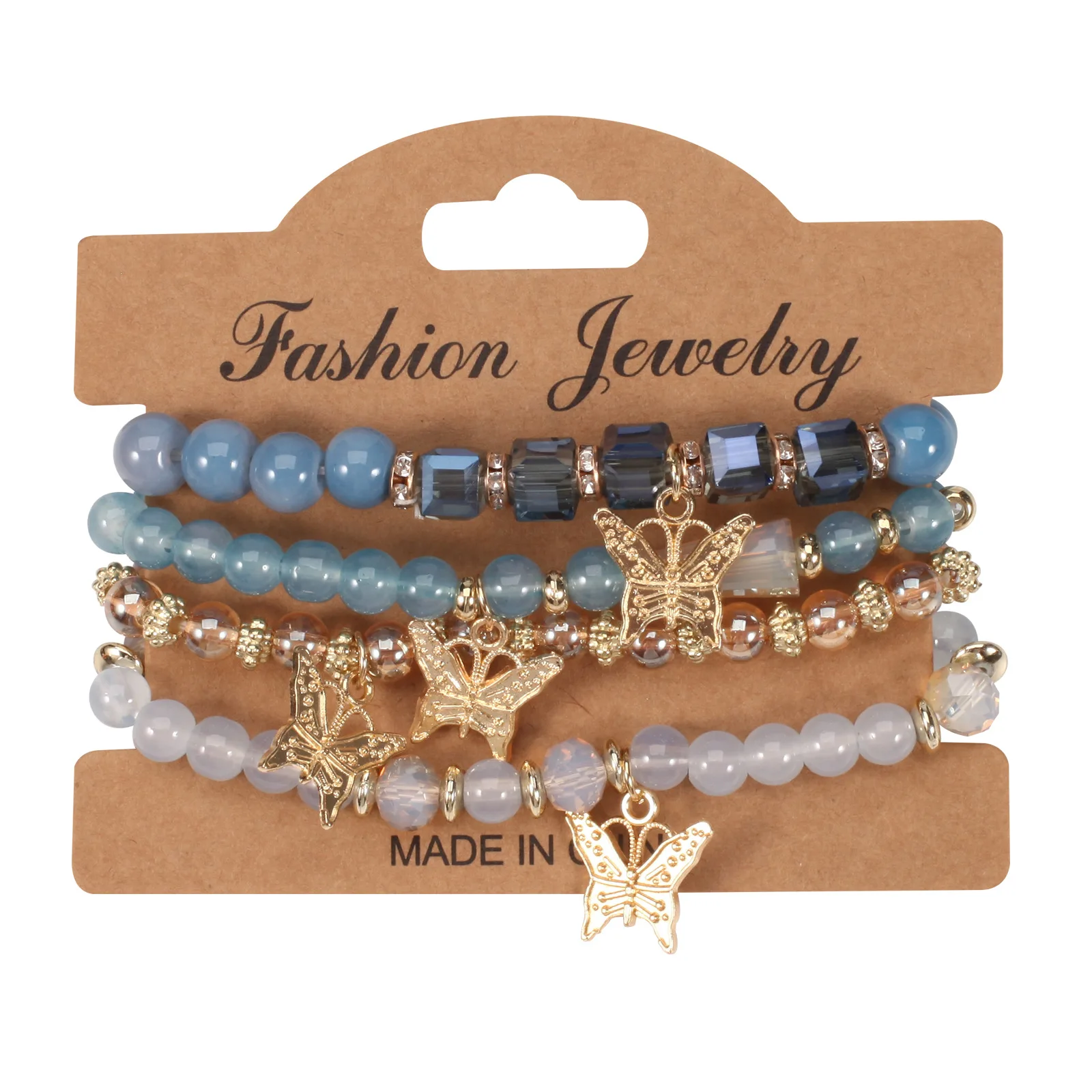 4-teiliges modisches Schmetterlings-Charm-Armband-Set für Damen, Kristallperlen-Kettenarmreif, trendiger Schmuck und Accessoires für Frauen – Detail 14