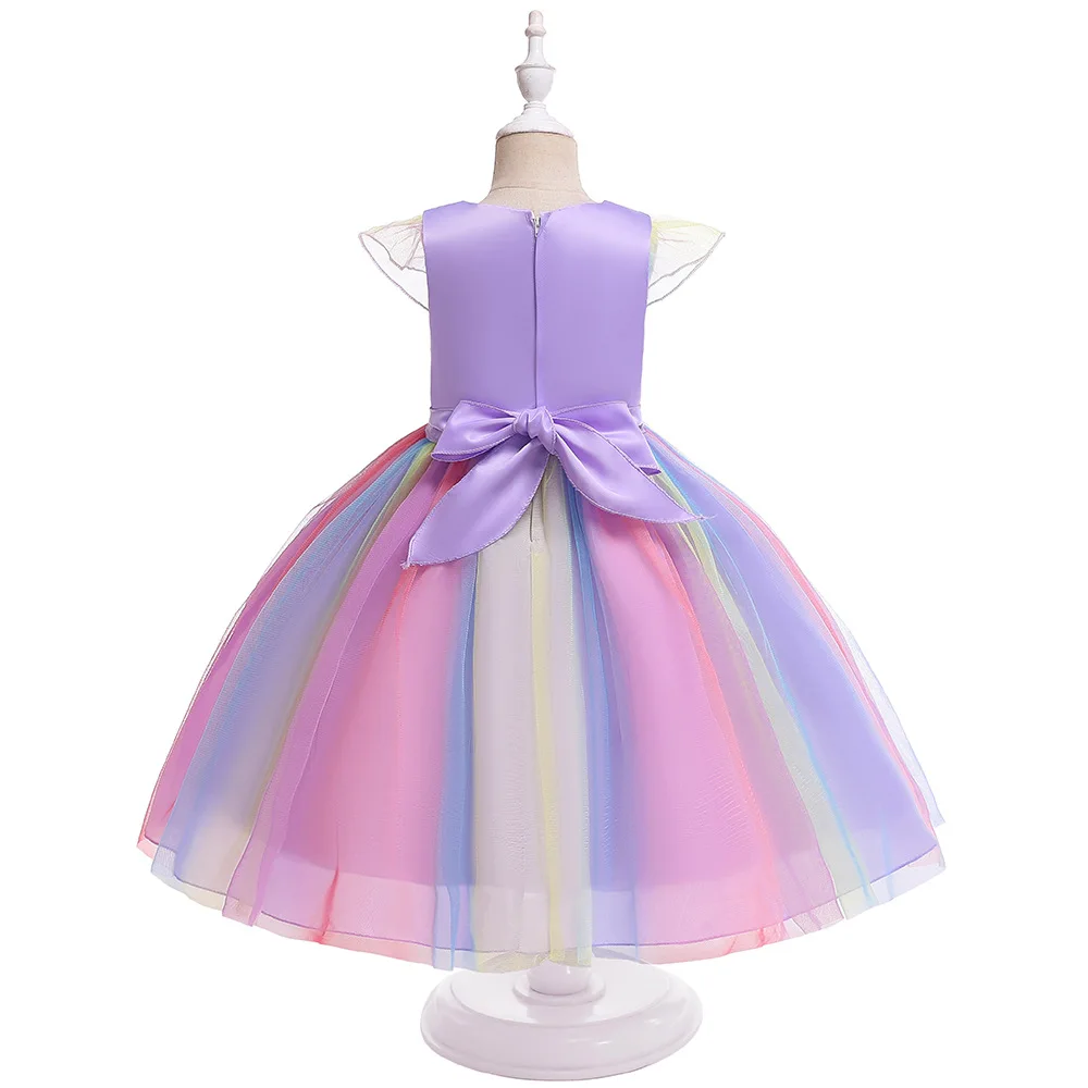 Party Gilrs Unicorn Tutu Dress Cosplay Costume For Girls Dress Up Rainbow Tulle Puff Sleeve Cham Halloween Dress 3-10 Years