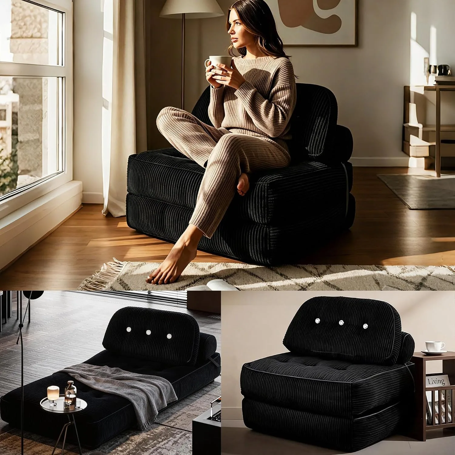 Fold Out Chair Bed-Futon Convertible Sofa with Back Support and Pillow, up to 300LBS Load Capacity,32-64 Foldable,Customized