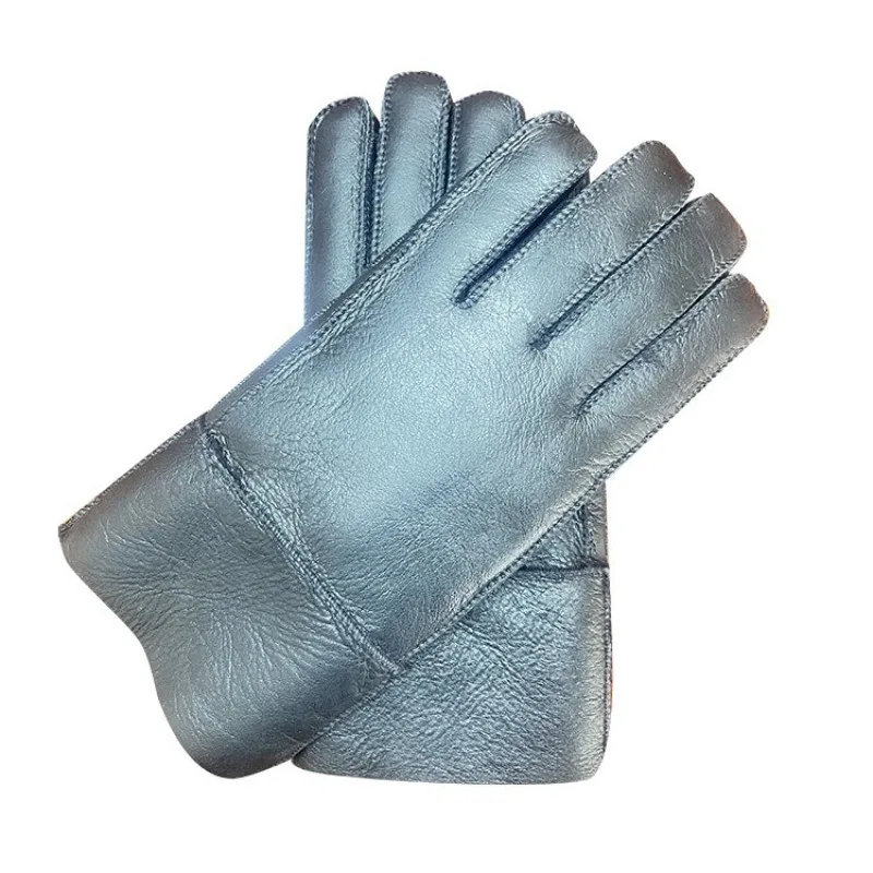 Customized Fur Integrated Men's and Women's Same Sheepskin Gloves, Winter Warm Wool Windproof and Cold-resistant Cycling Gloves