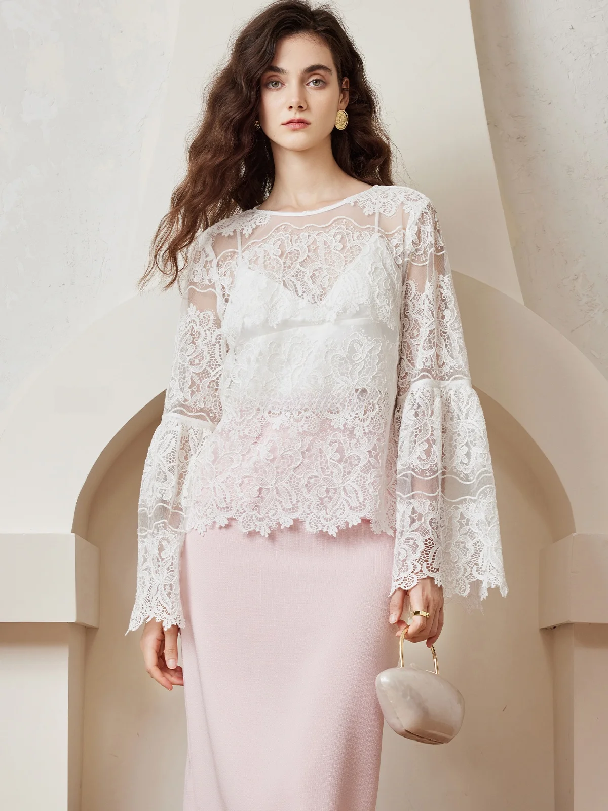 

Garbociaga Кружевная вышивка с вышивкой Bell Sve Base irt Small irt Simple Commute Sle Свободный крой Long Sve roun...