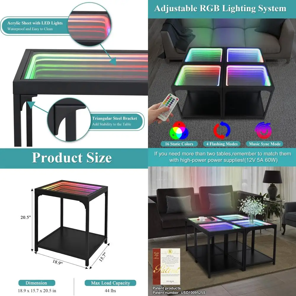 

Futuristic 3D Illusion RGB Mirror Coffee Table for Living Room and Bedroom, Ideal for Parties
