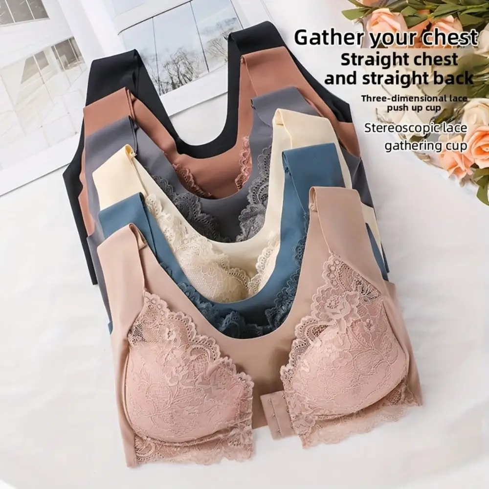 

Shockproof Front Buckle Wireless Deep V Bra Breathable Plus Size Seamless Underwear Gathered Breasts Anti-sagging