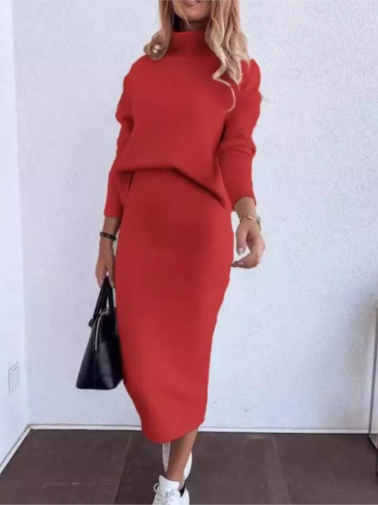 

Spring summer commuting style simple solid color skirt set women's fashion casual v-neck stitching comfortable loose suit skirt