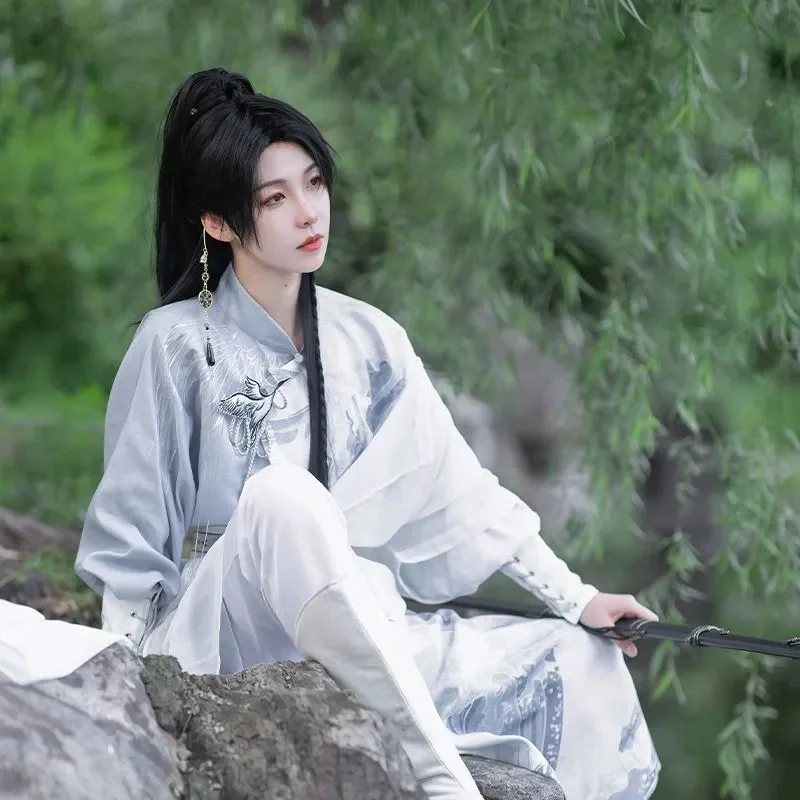 Lingyun Original Hanfu Chinese Style Improved Han Elements Round Neck Robe Youth Sensation Male Female Xiake Chinese Style Set