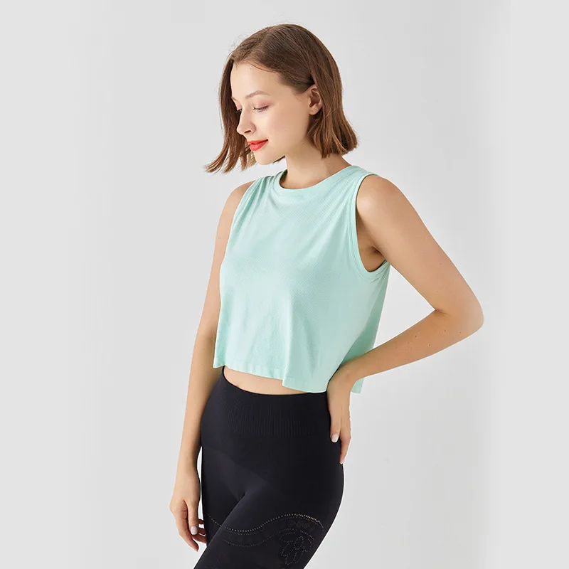 Women's Cropped Tank Top Quick Dry Yoga Shirt Loose Fit Sleeveless Summer Tops High Neck Breathable Athletic Workout Vest