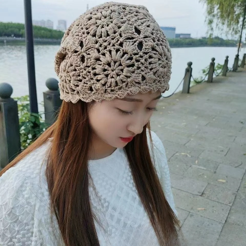 Gewebte Pullover-Mütze im japanischen Stil, dünne, ausgehöhlte Mützen, Mütze für Damen, Retro-künstlerische Strickmütze – Detail 4