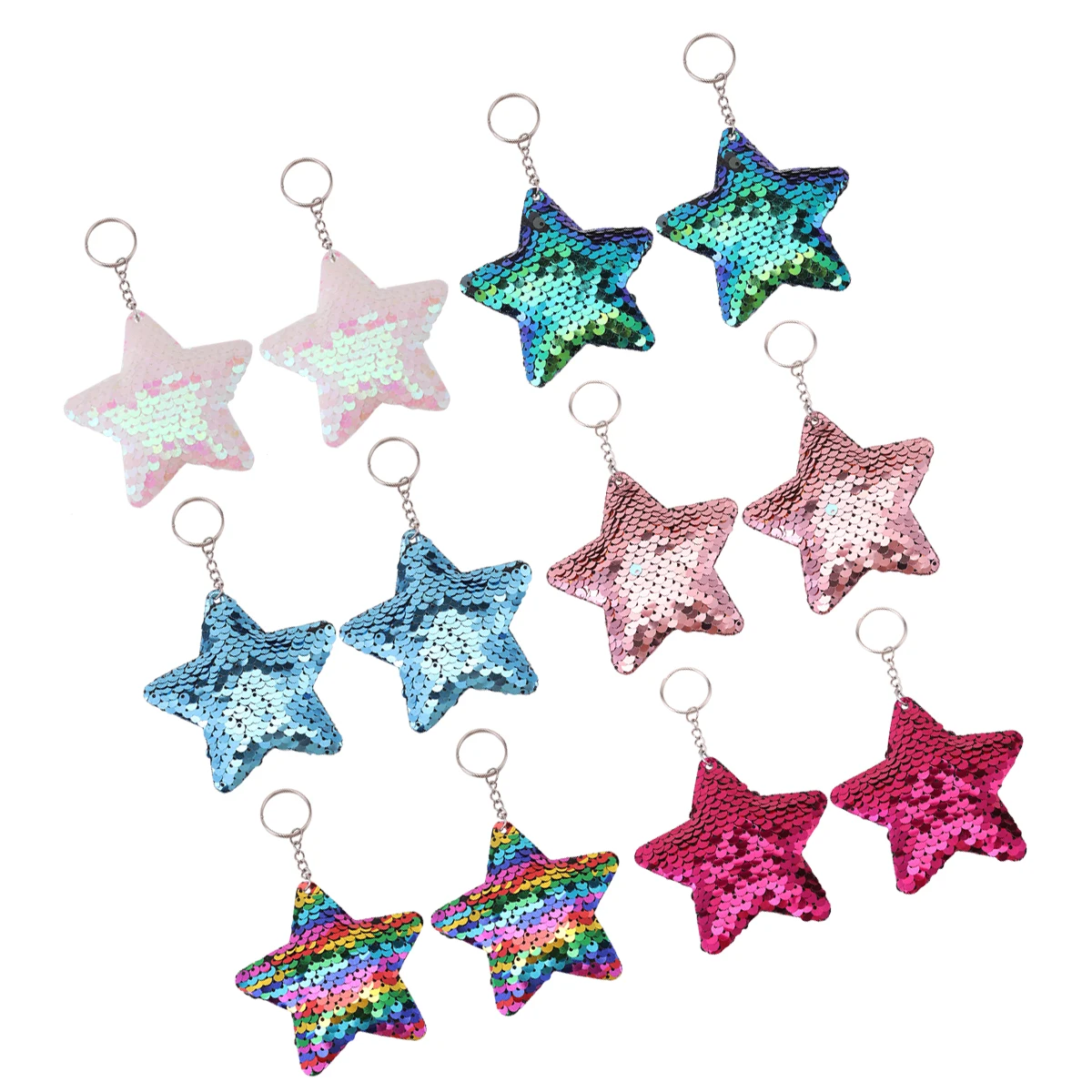 12pcs Flip Sequin Stars Keychains, Sparkling Charms